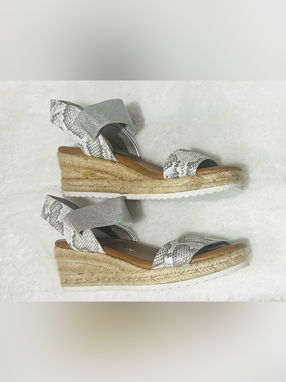 Ann Klein Snakeskin Print Espadrille Wedge Sandals | Elastic Slingback - Picture 4 of 9